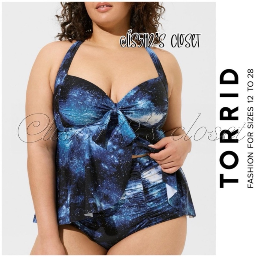 Torrid Bright Galaxy Wireless Babydoll Tankini Top & Bottoms Swimsuit SET 1X 2X